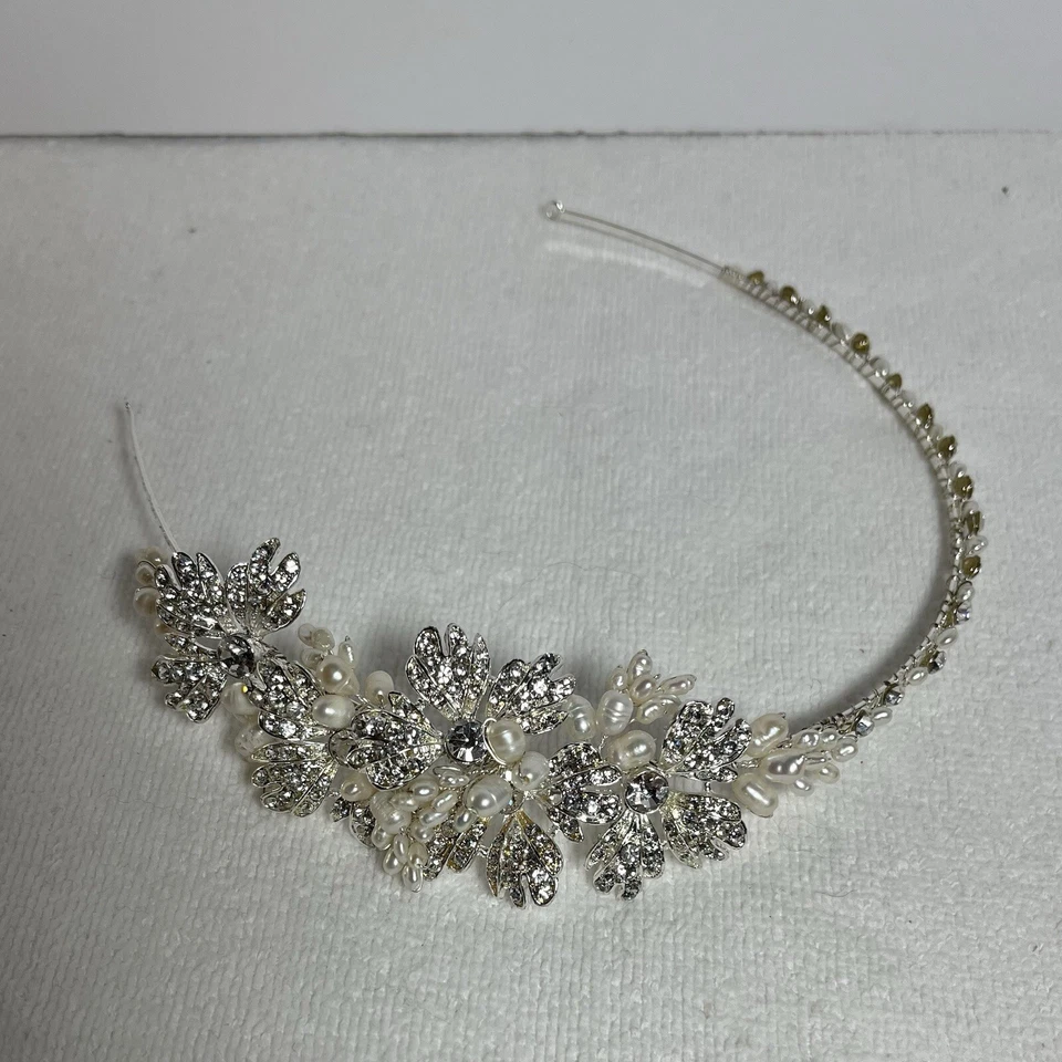 Bridal Tiara Headband Pearl Sparkling  Faux Diamonds Jewelry Bride Hair - Image 2 of 4