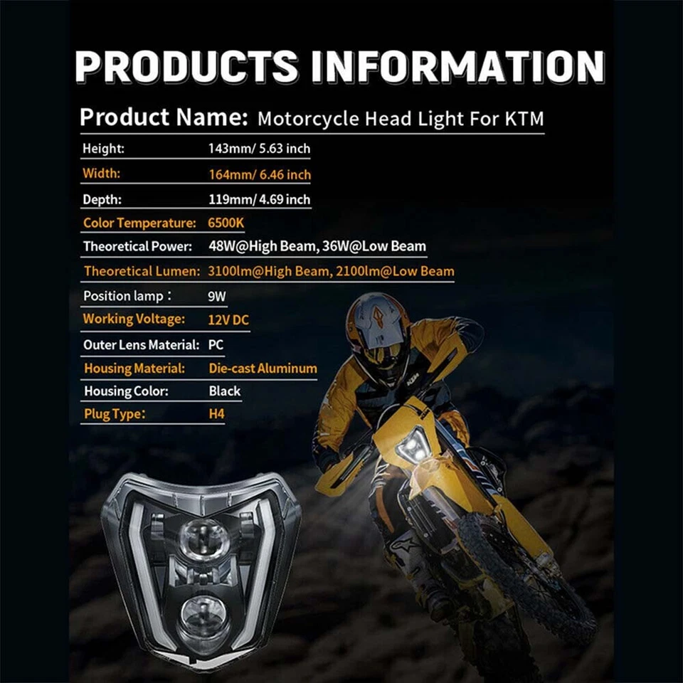 Faro LED DRL para moto de cross KTM 2017-2023 EXC XCW 250 350 450 500 SMC-R 690 Foto 4 de 4