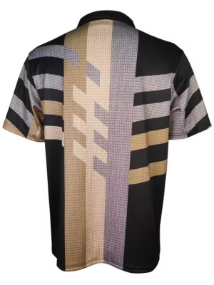 Polo T Shirts Men Striped Zip Collar Black Yellow Gray Wave Golf Stripe  Zipper