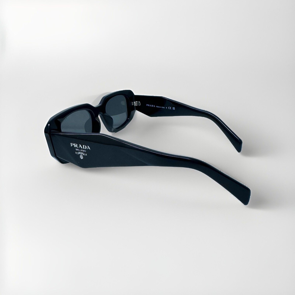 NEW Prada Black Rectangle Sunglasses, Dark Grey Lenses PR