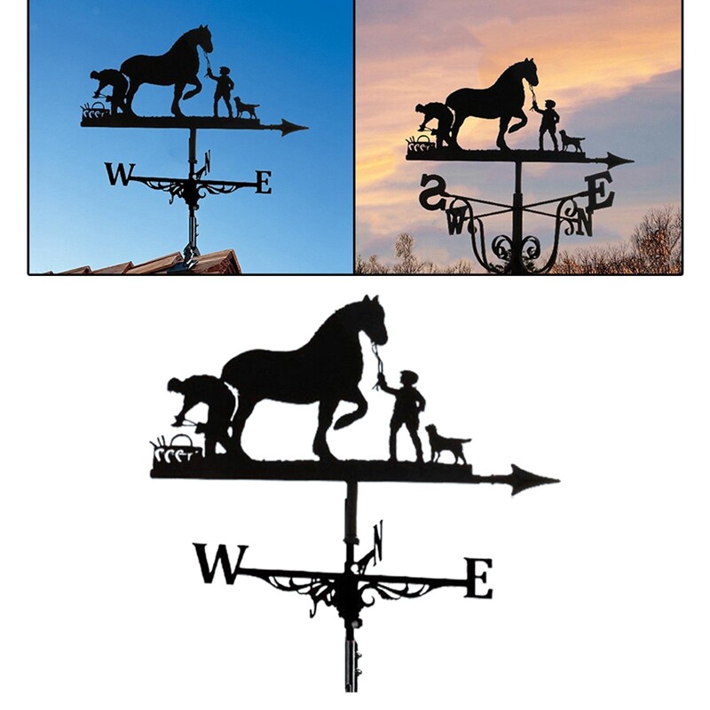 2X(Metal Weathervane Farmer and Horse Mount Weather Vane Wind
