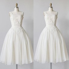 Short Wedding Dress Tea Length Vintage Sleeveless Ivory Chiffon Bridal Gowns