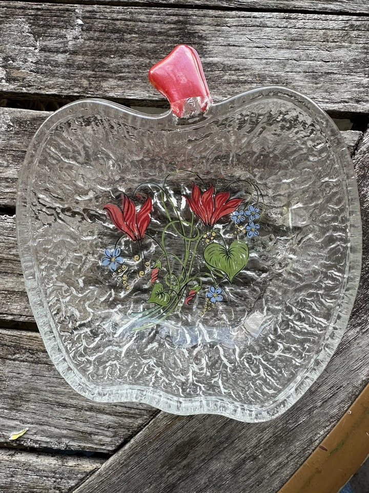 5 cuencos de postre de ensalada de manzana de vidrio italiano texturizado vintage flores pintadas a mano Foto 2 de 4