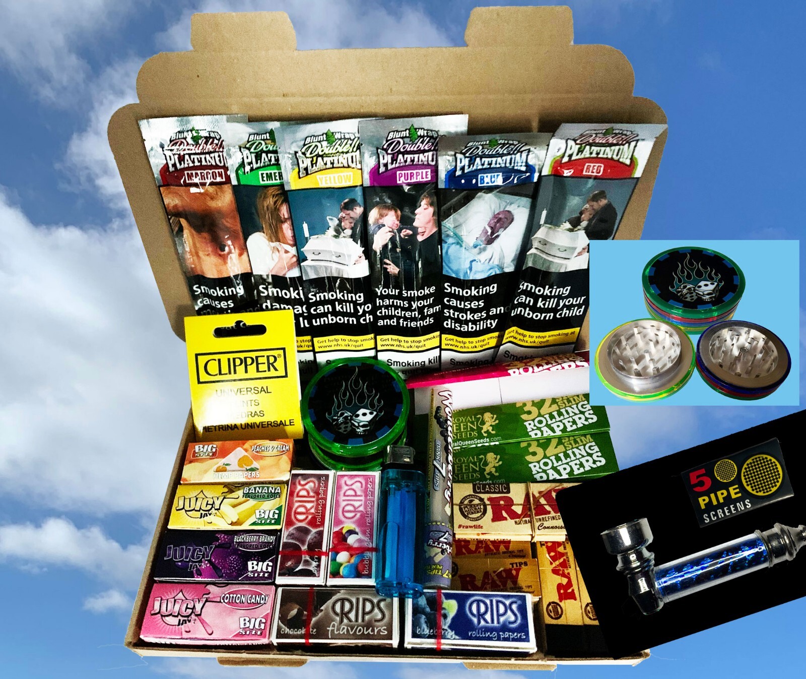 GIANT SMOKING BOXES Smoker GIFT SET BUNDLE Rolling Papers Pipes RAWS Grinder eBay