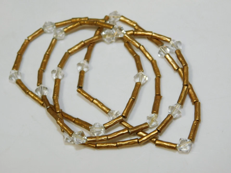 Set Di 4 Oro Opaco Sfaccettato Cristallo Chiaro Perlina Elasticizzato Bracciale - Immagine 2 di 4