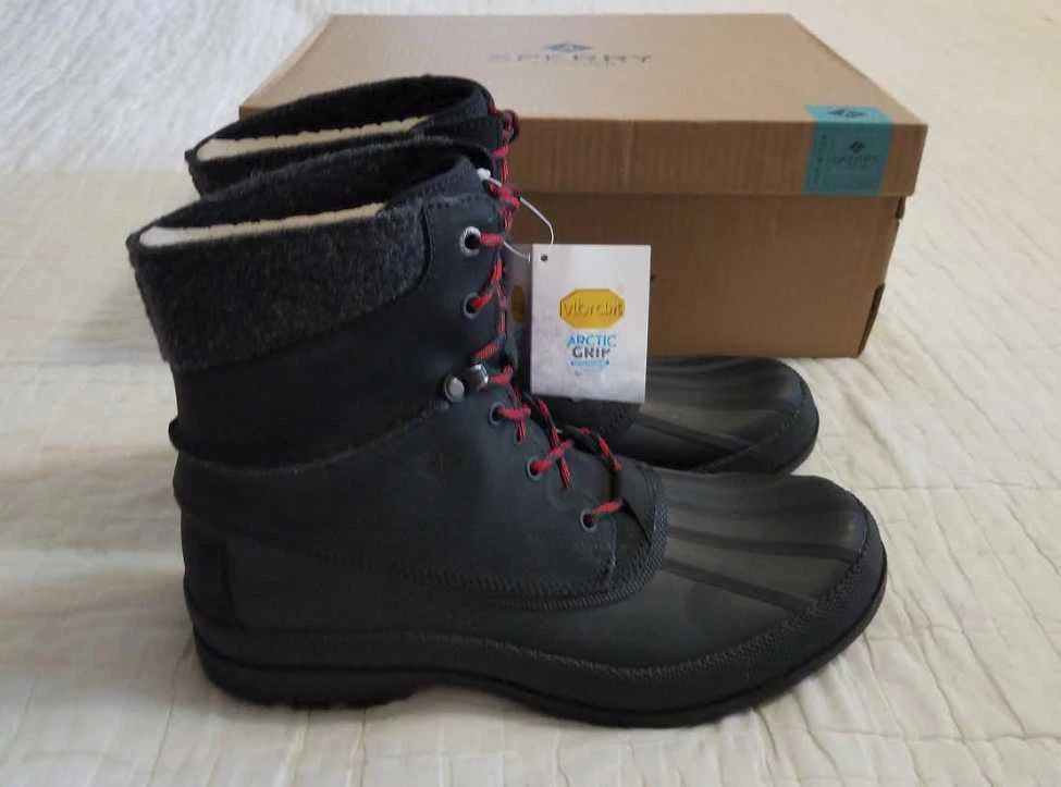 NEW MENS 10.5 SPERRY COLD BAY SPORT ICE VIBRAM ARCTIC GRIP SNOW DUCK BOOTS BLACK