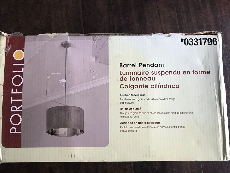 Lámpara colgante de barril isla diseño puerta antigua accesorio de iluminación acero al níquel cepillado Foto 3 de 4