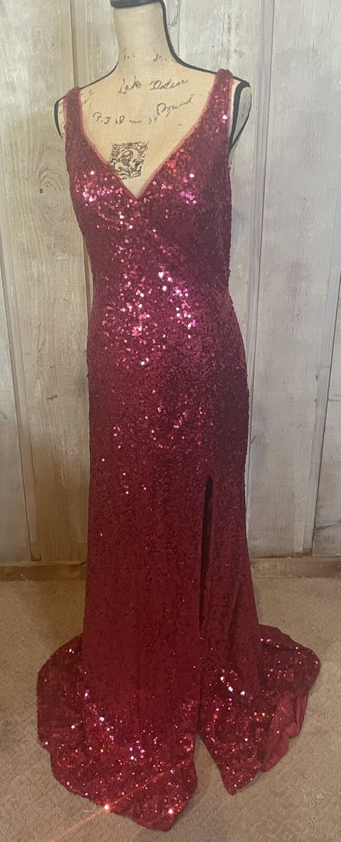 Vintage Y2K Red Sequined Long Formal Pageant Prom Dress Criss Cross Back |  eBay