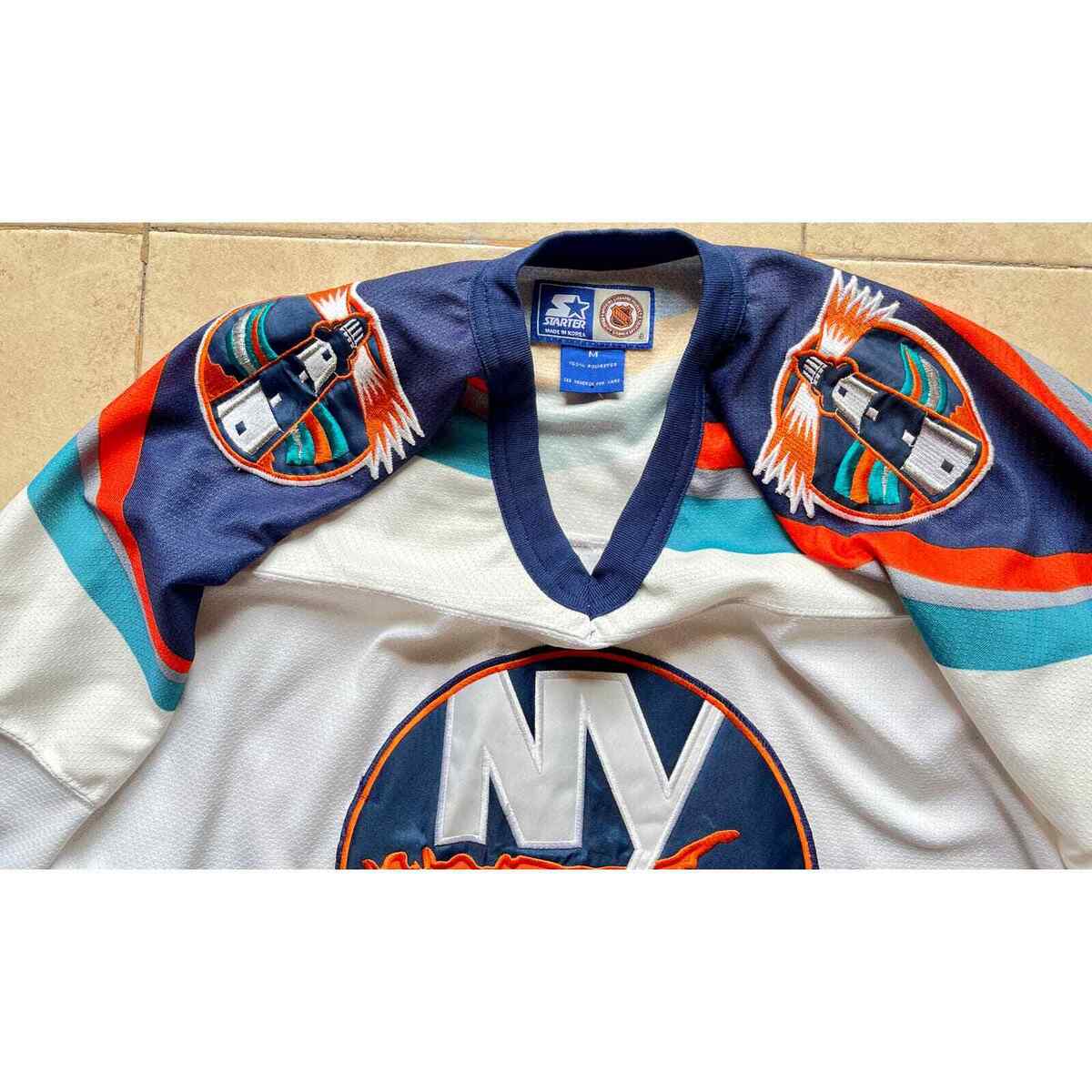 NY Islanders 1996-98 STARTER Wave white jersey M hockey NHL NY Islanders 1996-98 STARTER Wave white jersey M hockey NHL