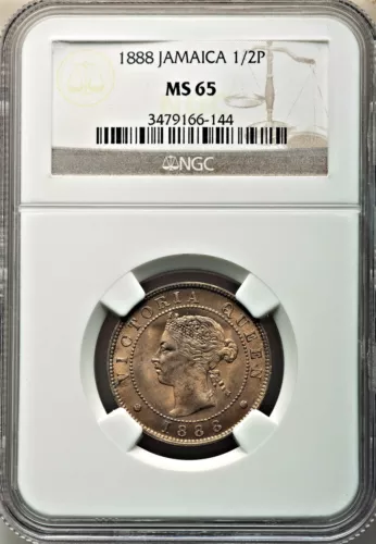 Jamaica - 1888 Victoria 1/2 Penny KM#16 NGC MS 65