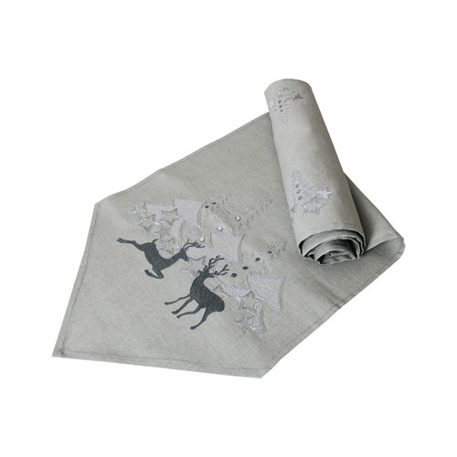 Tischläufer Weihnachten 40 x 170 cm Stickerei Hirsch Motiv Tischdecke Leinenopti - Bild 1 von 4