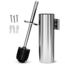 Silver Toilet Brush Holder Set Stainless Steel Heavy Duty Wall Mount Bathroom Cl