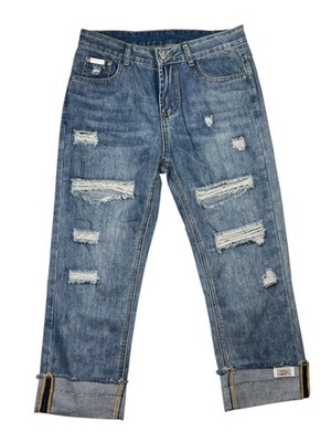 Jeans Classic Jeans Women 30 Blue Denim Cotton Distressed High-Rise Straight Leg