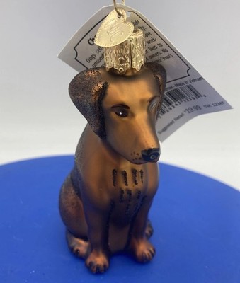 Old World Christmas Ornament Chocolate Lab Labrador Dog Blown Glass Glitter