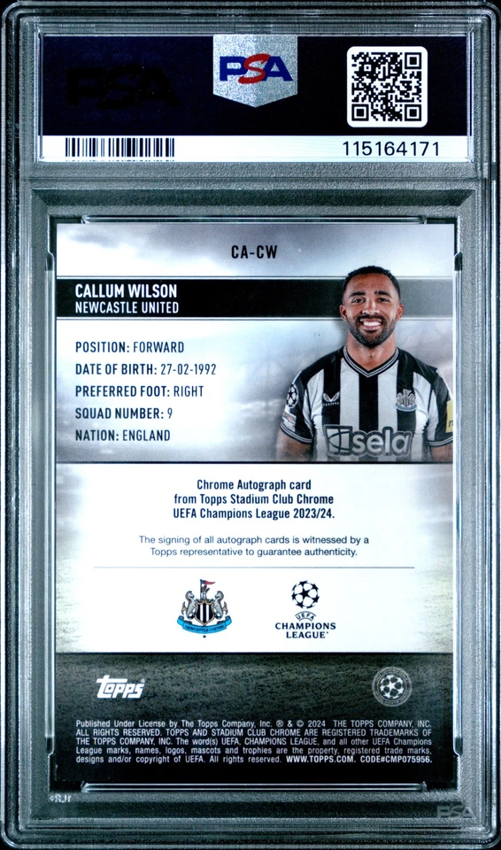 23-24 Topps Stadium Club UCC Auto Callum Wilson Auto-Black Refractor PSA 9 - Image 2 of 2