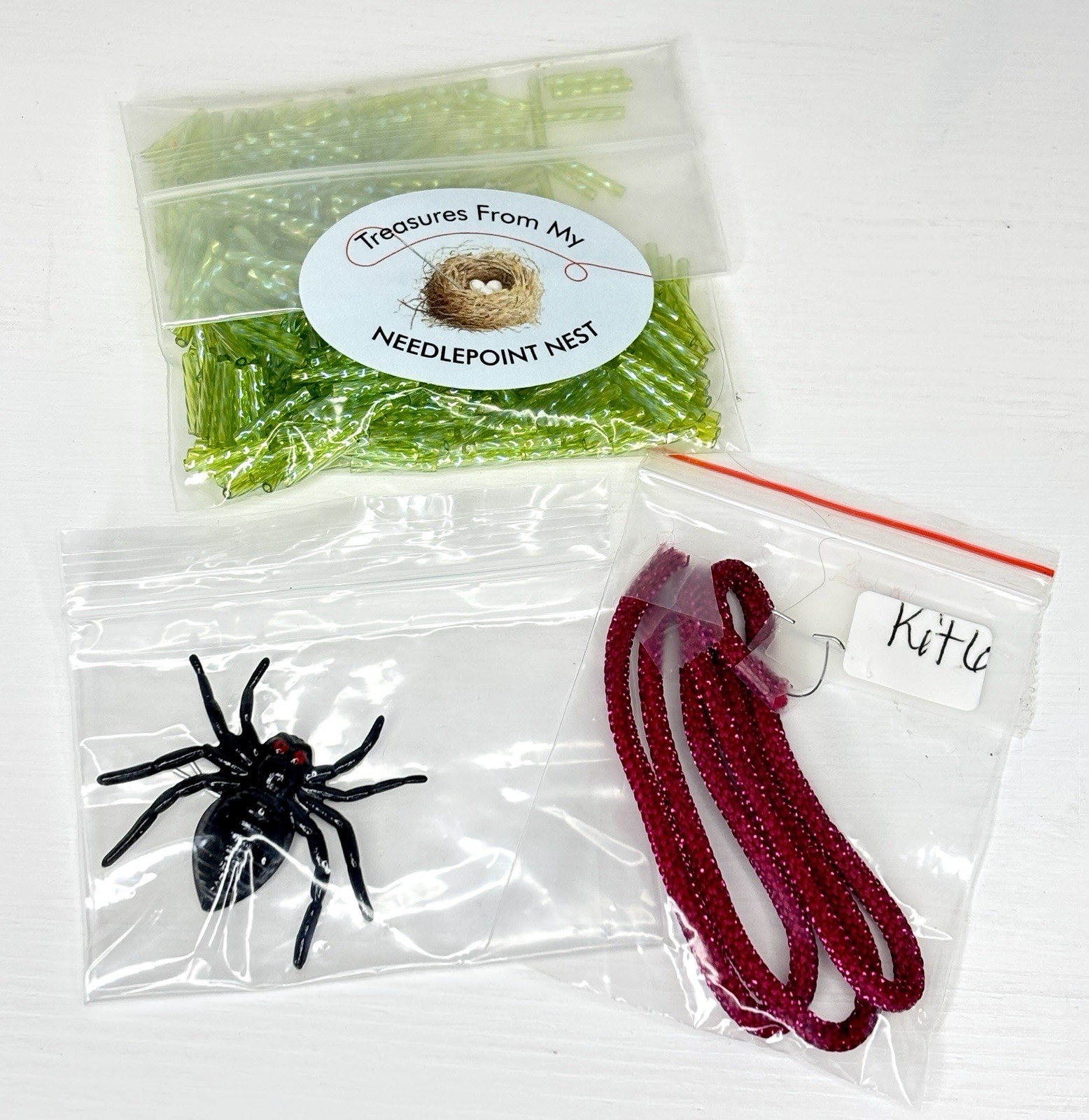 Needlepoint Embellishments Spider Green Beads Kate Dickerson Funkiful Pumpkins