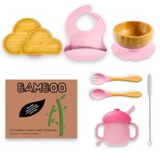 Bamboo Suction Plate and Bowl Set for Babies 7 Feeding Essentials Baby Led We...