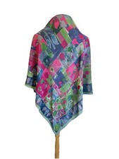 Vintage Silk Scarf Botanical Garden Floral Patchwork Blue Pink Square Italy A36