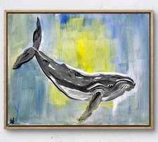 Original humpback whale painting 12X16 canvas acrylic expressionism modern art