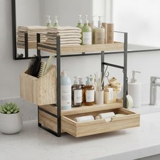 2-Tier Bathroom Counter Organizer, Light Brown, Drawer