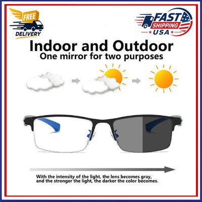 Photochromic Gunmetal Progressive Multifocal Reading Glasses Anti-blue Magnifier