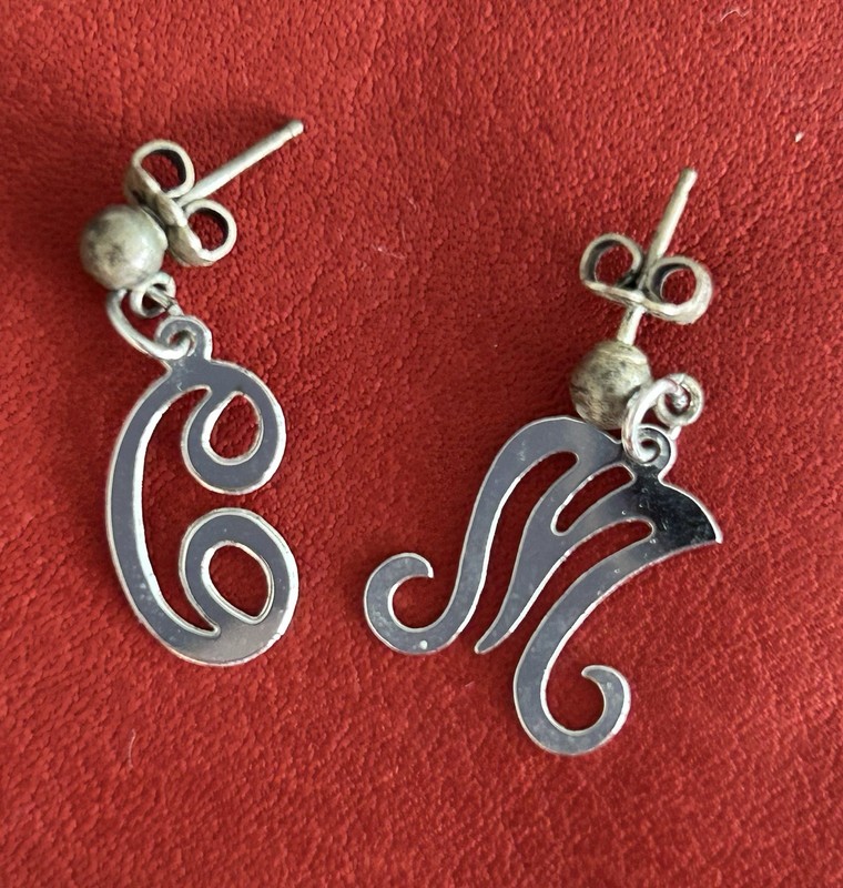 Vintage Sterling Silver Letter C and Letter M Dangle Earrings 
