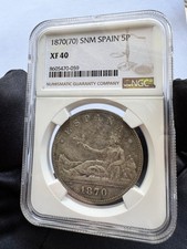 Spain 5 Pesetas 1870 (70) SN-M &ndash; NGC XF40 &ndash; Silver .900