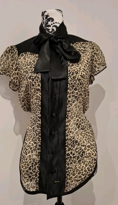 Leopard Print Sleeveless Top Neck Tie Size 10 UK BNWOT 