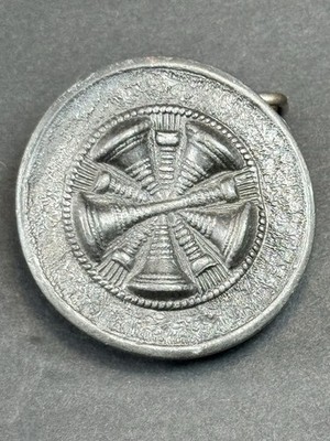 Vintage Firefighter Belt Buckle Crossed Bugles Horns Marked GEM 