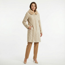 Cappotto da donna di lusso CINZIA ROCCA con vera pelliccia beige/oro seta US1...