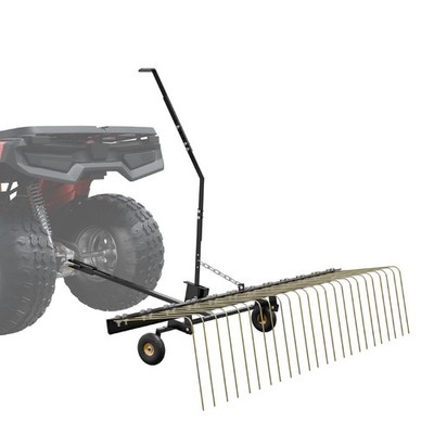 60'' Tow Behind Dethatcher Rake 24 Steel Tines for Lawn Mower ATV - Leaves