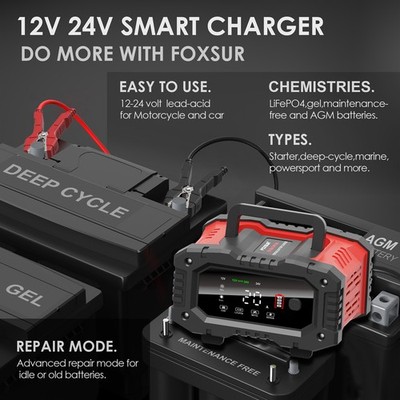 FOXSUR 300W Fully Automatic Battery Chargers 12V/20A 24V/10A Automotive Bat XKWD