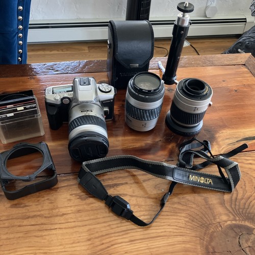Minolta Maxxum/Dynax 5, 35mm SLR camera With Strap And Two Extra Lenses Untested