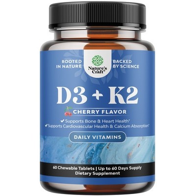 Vitamin D3 2000 IU Tablets with K2 MK7 Supplement for Immunity Bone Joint Heart
