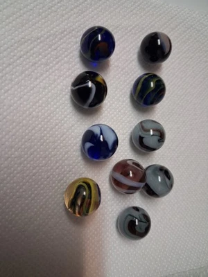 Vintage Akro Agate Marble Lot Glass Blue Brown Swirl, Raven, Michelangelo, - Image 1 of 4