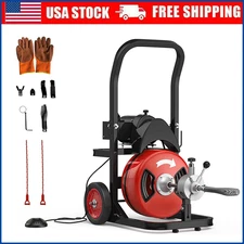 100FTx 1/2 Inch Cable Electric Drain Cleaning Machine 450W Auto-Feed Sewer Snake