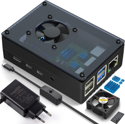 Gehäuse für Raspberry Pi 4 mit Gehäuse Sichtbar Acrylic Lüfter kühlung Alum
