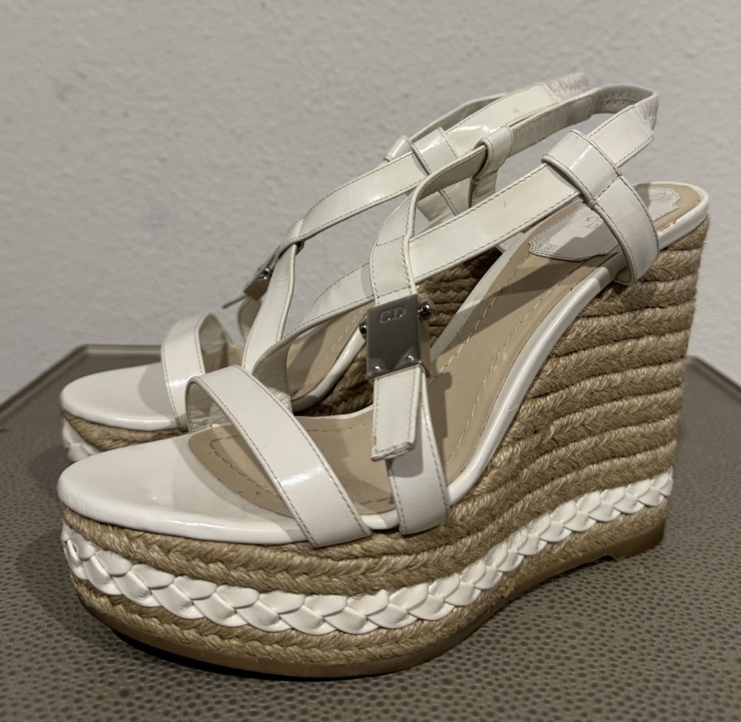 Christian Dior CD Logo Sz 8 / 38 Espadrille Flatform Wedge Pump