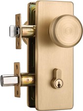 Gold Door Knob with Lock Satin Brass Exterior Door Set