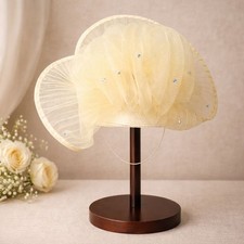 Cream Fascinator Pillbox Hat Organza VTG Church Tea Party Wedding Guest Derby