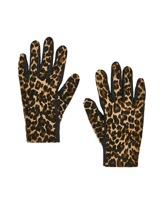 AGNELLE Susan Pony Hair Gloves in Noir & Panthere 7 NWOT $225