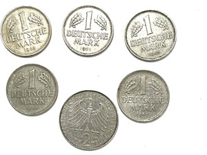 [Lot of 5] 1 Deutsche Mark German Coins - 1962/1967/1969/1970/1971