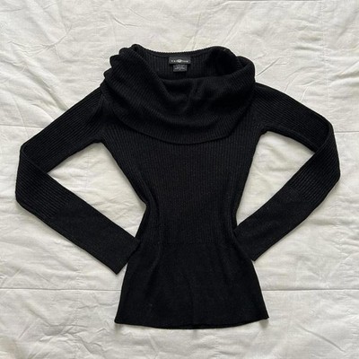 Y2K It s Our Time Black long sleeve cowl neck top with shimmer yarns Size Small