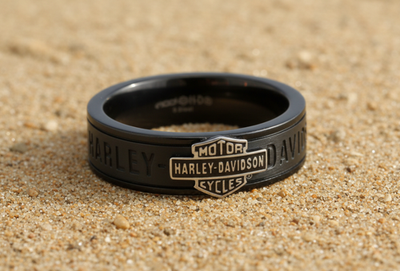 Harley-Davidson® Black Unisex Shield Ring 7mm Thin Band 125