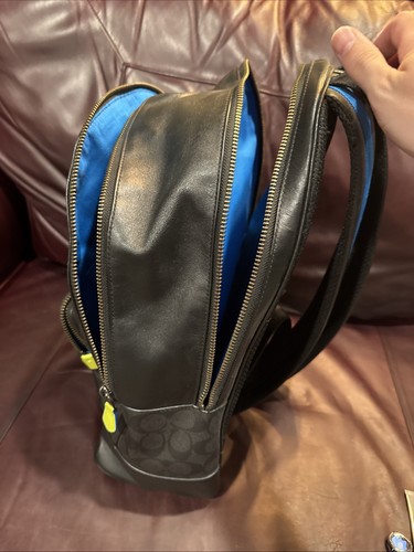 Coach Men’s Signature Canvas Colorblock Color Pop Backpack Lime Green Sky Blue - Picture 10 of 10