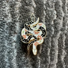 Snake Enamel Pin Black White Snakes Wrapped Together Floral Backpack Pin New