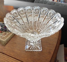 Kristall-Glas Fuß-Schale Queen Anne-Schliff Lace Cut Böhmen Fußschale 21 cm