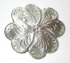 FLOWER DESIGN BELT BUCKLE WITH GREEN AND PINK CRYSTALS NEW! + EXTRA CRYSTALS