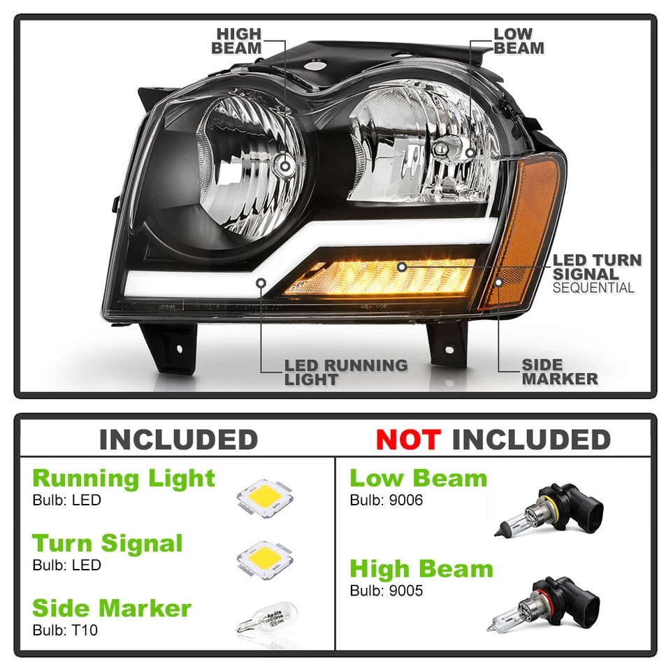 Tubo LED para Jeep Grand Cherokee 2005 2006 2007 con faros de señal faros Foto 4 de 4