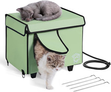 Cozy Elevated Heated Cat House with Pad, Foldable Light Green Shelter for Winter